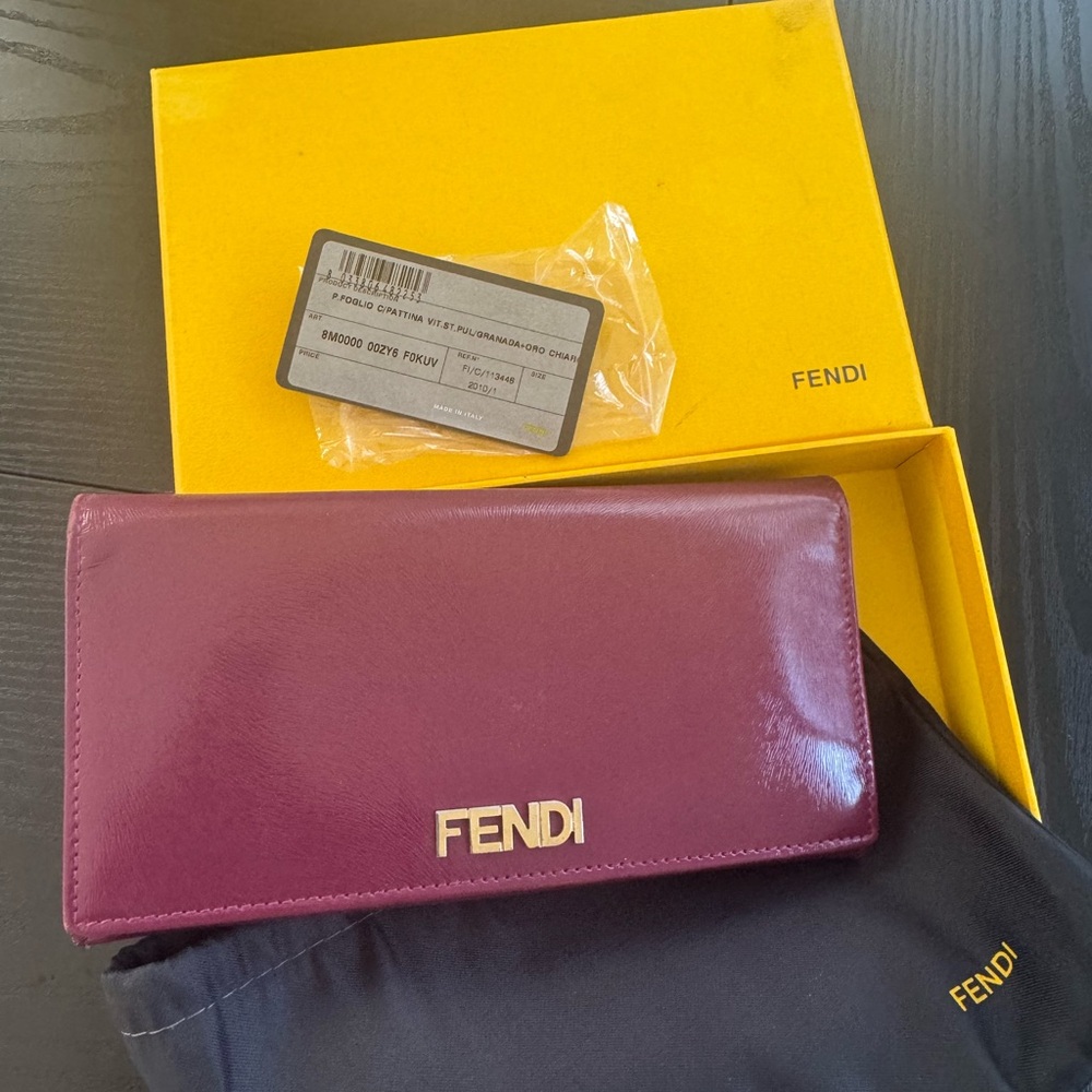Fendi Plum Leather Wallet with Gold Logo